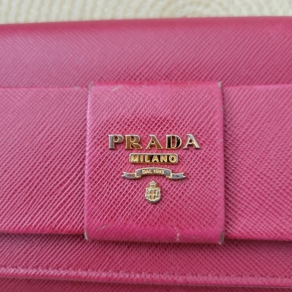 Prada Saffiano Fiocco Leather Bow Continental Flap Wallet Pink Peonia - Picture 2 of 14